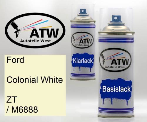 Ford, Colonial White, ZT / M6888: 400ml Sprühdose + 400ml Klarlack - Set, von ATW Autoteile West.